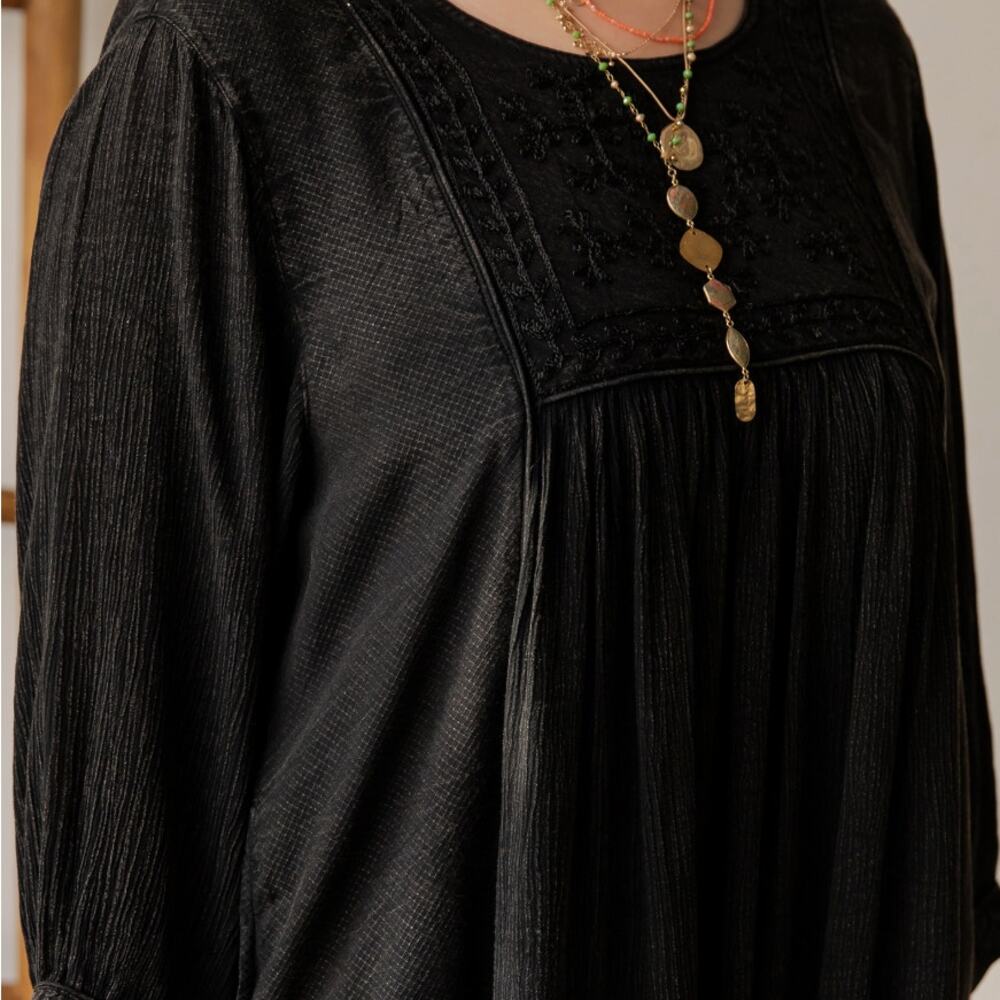 Young Threads Black Embroidered Babydoll Dress 1X NWT Ruffle Hem - Boho Artisan - Picture 2 of 8